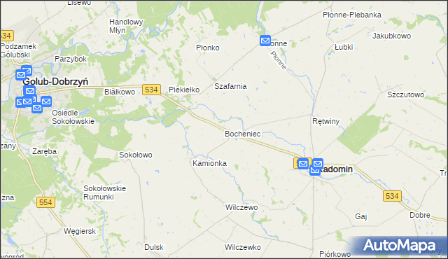 mapa Bocheniec gmina Radomin, Bocheniec gmina Radomin na mapie Targeo