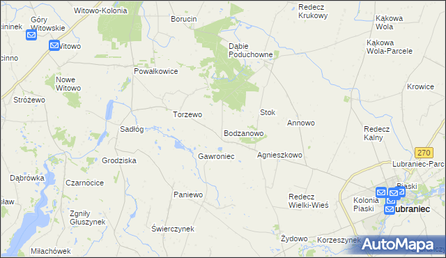 mapa Bodzanowo gmina Lubraniec, Bodzanowo gmina Lubraniec na mapie Targeo