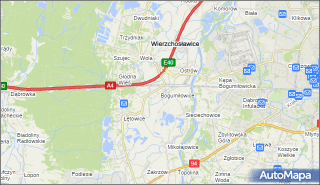 mapa Bogumiłowice gmina Wierzchosławice, Bogumiłowice gmina Wierzchosławice na mapie Targeo