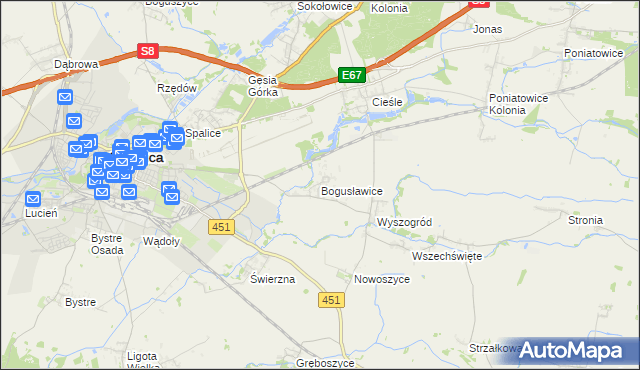 mapa Bogusławice gmina Oleśnica, Bogusławice gmina Oleśnica na mapie Targeo