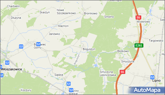 mapa Boguszyn gmina Włoszakowice, Boguszyn gmina Włoszakowice na mapie Targeo