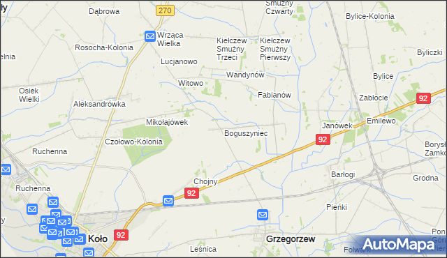 mapa Boguszyniec gmina Grzegorzew, Boguszyniec gmina Grzegorzew na mapie Targeo