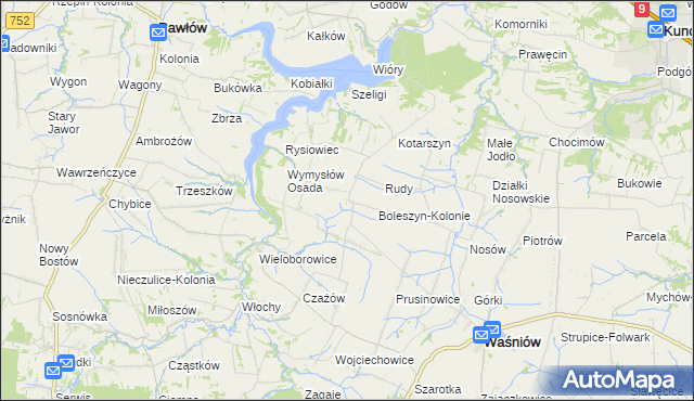 mapa Boleszyn gmina Waśniów, Boleszyn gmina Waśniów na mapie Targeo