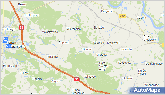 mapa Bonów gmina Bytom Odrzański, Bonów gmina Bytom Odrzański na mapie Targeo