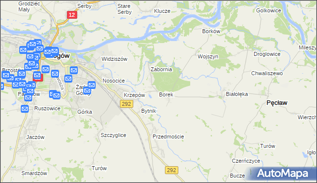 mapa Borek gmina Głogów, Borek gmina Głogów na mapie Targeo
