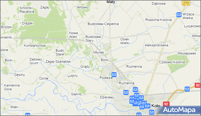 mapa Borki gmina Koło, Borki gmina Koło na mapie Targeo