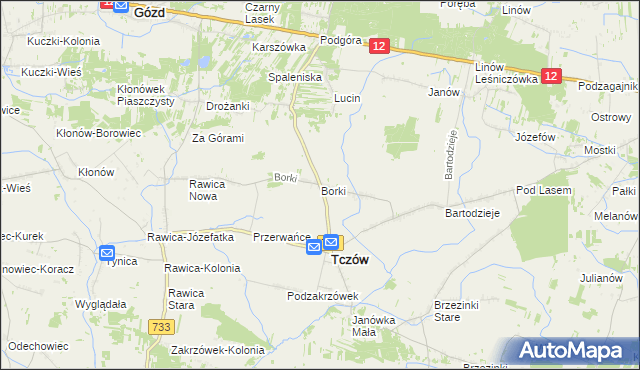 mapa Borki gmina Tczów, Borki gmina Tczów na mapie Targeo