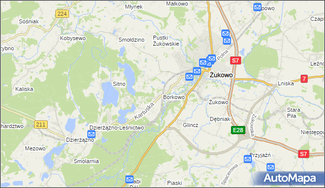mapa Borkowo gmina Żukowo, Borkowo gmina Żukowo na mapie Targeo