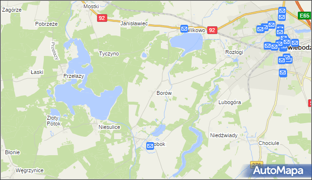 mapa Borów gmina Świebodzin, Borów gmina Świebodzin na mapie Targeo