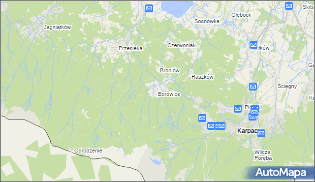 mapa Borowice gmina Podgórzyn, Borowice gmina Podgórzyn na mapie Targeo