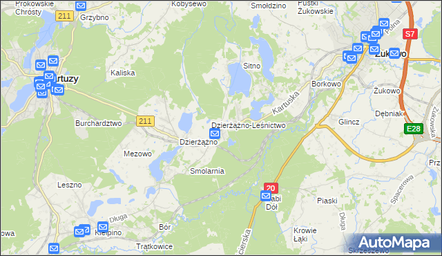 mapa Borowo gmina Kartuzy, Borowo gmina Kartuzy na mapie Targeo