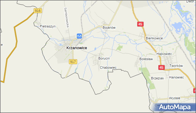 mapa Borucin gmina Krzanowice, Borucin gmina Krzanowice na mapie Targeo