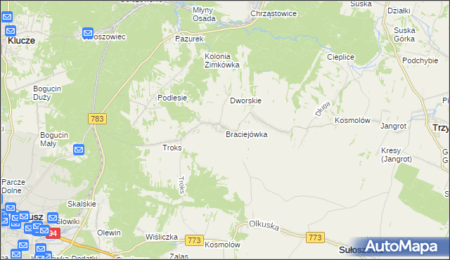 mapa Braciejówka, Braciejówka na mapie Targeo