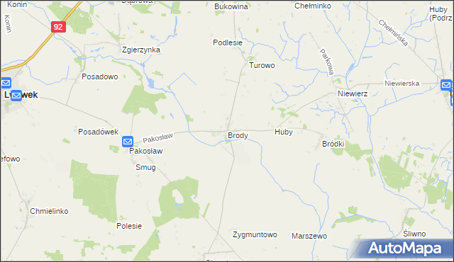 mapa Brody gmina Lwówek, Brody gmina Lwówek na mapie Targeo