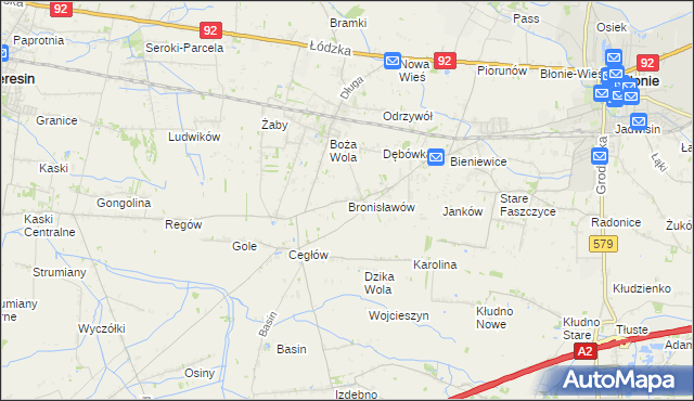 mapa Bronisławów gmina Baranów, Bronisławów gmina Baranów na mapie Targeo