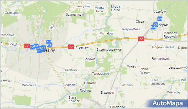 mapa Bronowice gmina Brzeziny, Bronowice gmina Brzeziny na mapie Targeo