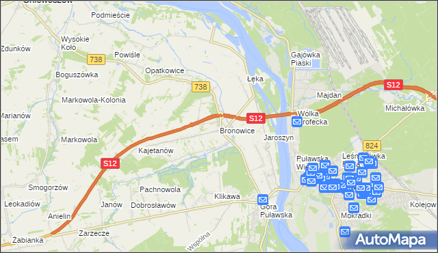 mapa Bronowice gmina Puławy, Bronowice gmina Puławy na mapie Targeo