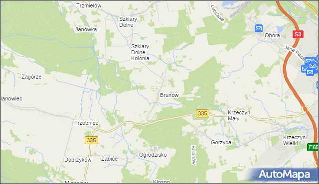 mapa Brunów gmina Chocianów, Brunów gmina Chocianów na mapie Targeo