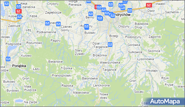 mapa Brzezinka gmina Andrychów, Brzezinka gmina Andrychów na mapie Targeo