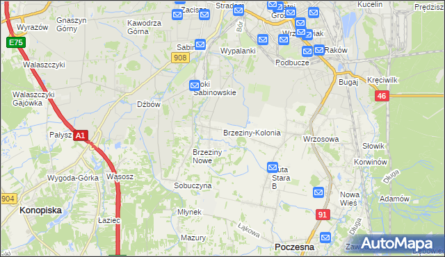 mapa Brzeziny-Kolonia, Brzeziny-Kolonia na mapie Targeo