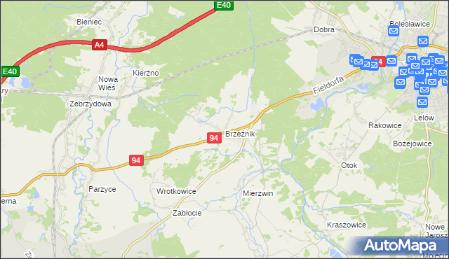mapa Brzeźnik gmina Bolesławiec, Brzeźnik gmina Bolesławiec na mapie Targeo