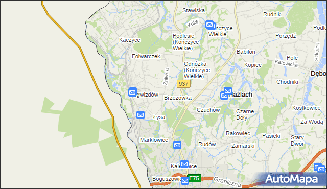 mapa Brzezówka gmina Hażlach, Brzezówka gmina Hażlach na mapie Targeo