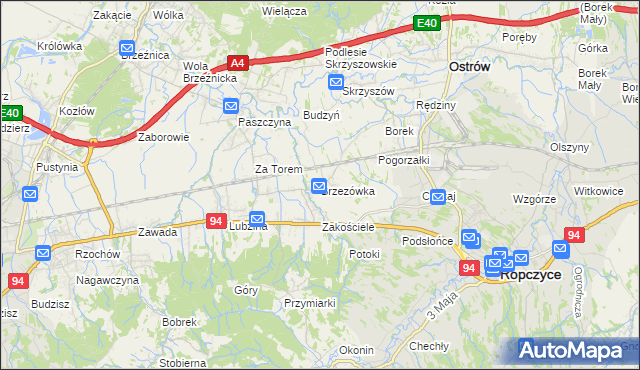 mapa Brzezówka gmina Ropczyce, Brzezówka gmina Ropczyce na mapie Targeo