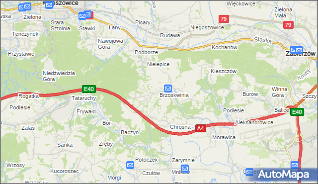 mapa Brzoskwinia, Brzoskwinia na mapie Targeo