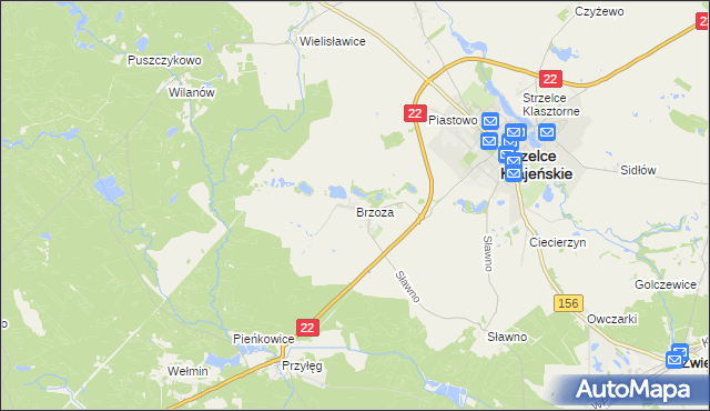 mapa Brzoza gmina Strzelce Krajeńskie, Brzoza gmina Strzelce Krajeńskie na mapie Targeo