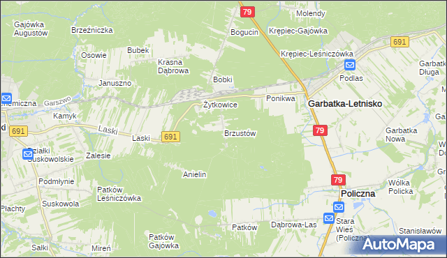 mapa Brzustów gmina Garbatka-Letnisko, Brzustów gmina Garbatka-Letnisko na mapie Targeo