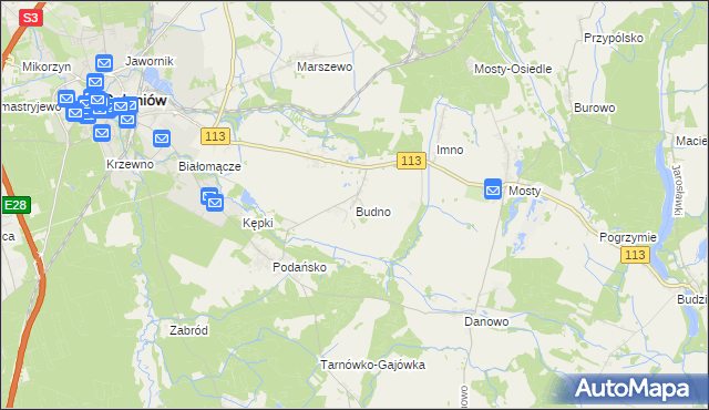 mapa Budno gmina Goleniów, Budno gmina Goleniów na mapie Targeo