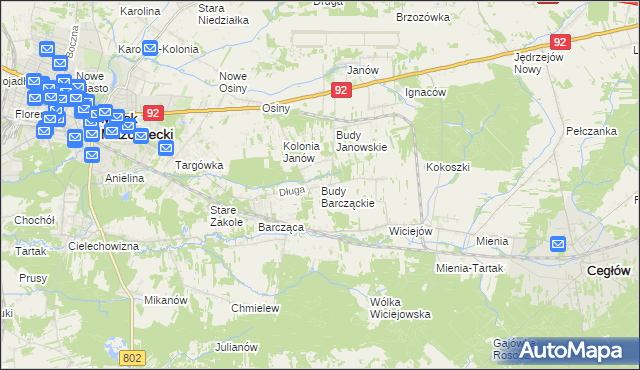 mapa Budy Barcząckie, Budy Barcząckie na mapie Targeo