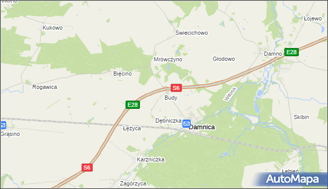 mapa Budy gmina Damnica, Budy gmina Damnica na mapie Targeo
