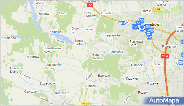 mapa Budy Wolskie gmina Aleksandrów Łódzki, Budy Wolskie gmina Aleksandrów Łódzki na mapie Targeo