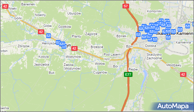 mapa Bugaj gmina Bliżyn, Bugaj gmina Bliżyn na mapie Targeo