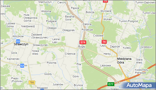 mapa Bugaj gmina Strawczyn, Bugaj gmina Strawczyn na mapie Targeo