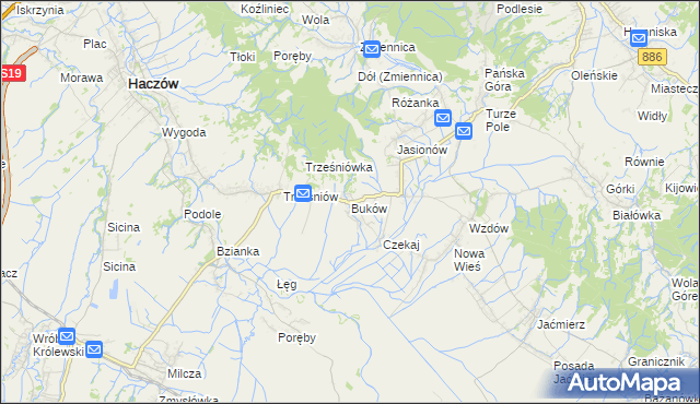 mapa Buków gmina Haczów, Buków gmina Haczów na mapie Targeo