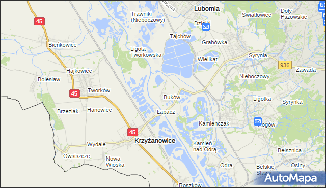 mapa Buków gmina Lubomia, Buków gmina Lubomia na mapie Targeo