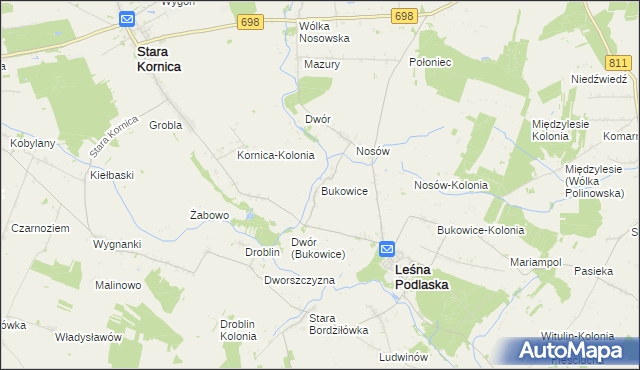 mapa Bukowice gmina Leśna Podlaska, Bukowice gmina Leśna Podlaska na mapie Targeo