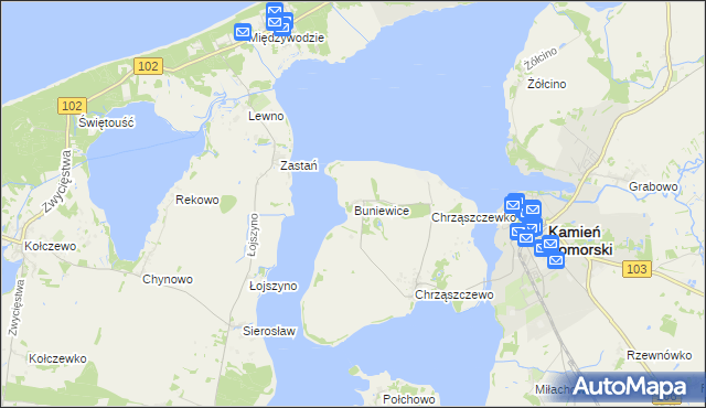 mapa Buniewice, Buniewice na mapie Targeo