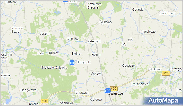 mapa Bylice gmina Świercze, Bylice gmina Świercze na mapie Targeo