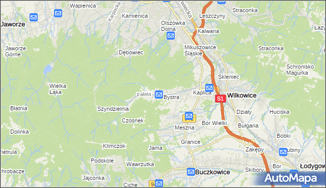 mapa Bystra gmina Wilkowice, Bystra gmina Wilkowice na mapie Targeo