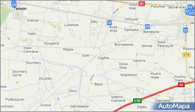 mapa Cegłów gmina Baranów, Cegłów gmina Baranów na mapie Targeo