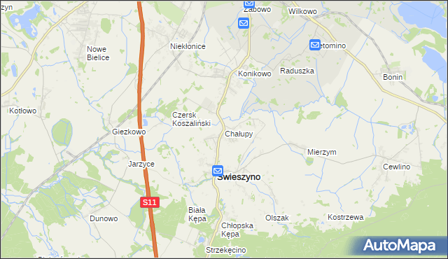 mapa Chałupy gmina Świeszyno, Chałupy gmina Świeszyno na mapie Targeo