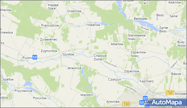 mapa Charbice Dolne, Charbice Dolne na mapie Targeo