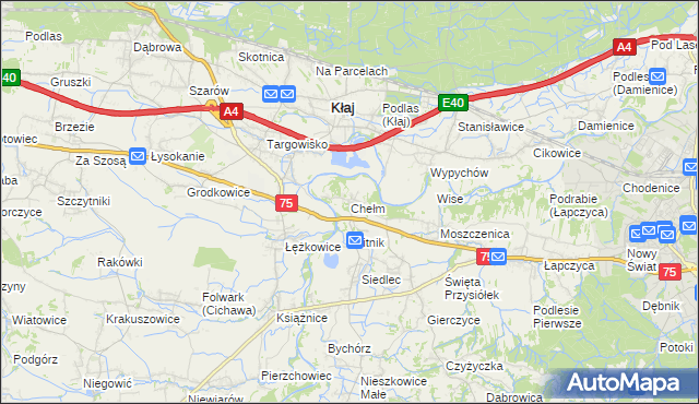 mapa Chełm gmina Bochnia, Chełm gmina Bochnia na mapie Targeo