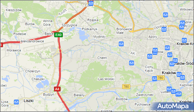 mapa Chełm gmina Kraków, Chełm gmina Kraków na mapie Targeo