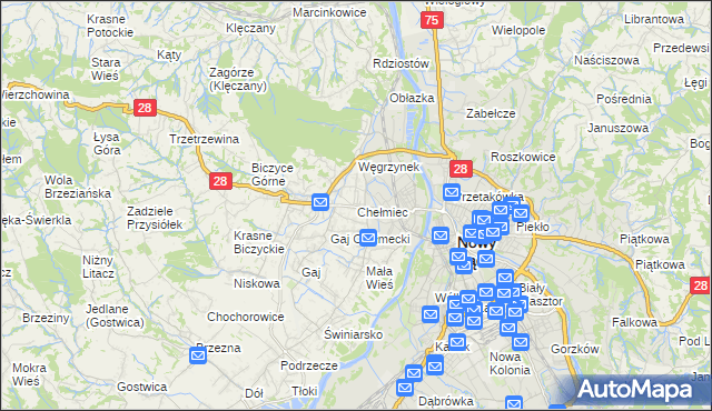 mapa Chełmiec powiat nowosądecki, Chełmiec powiat nowosądecki na mapie Targeo