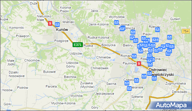 mapa Chmielów gmina Bodzechów, Chmielów gmina Bodzechów na mapie Targeo