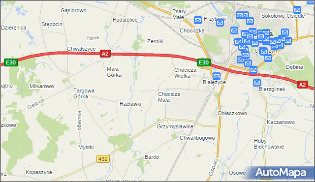 mapa Chocicza Mała, Chocicza Mała na mapie Targeo